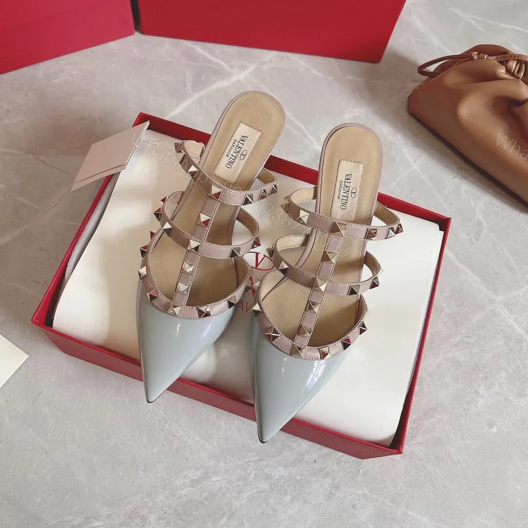 View 5 of Valentino Women Light Blue Patent Leather Studded Mules