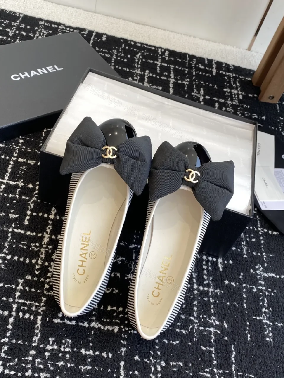 View 4 of Textured Striped Flats with Bow - Luxe Comfort Flat