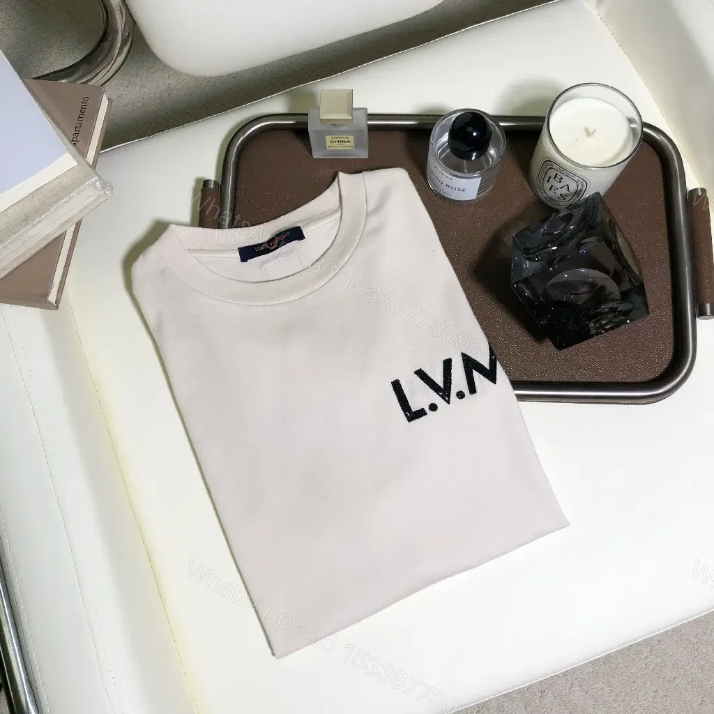 View 7 of White Cotton Minimal T-Shirt with LV.M Logo