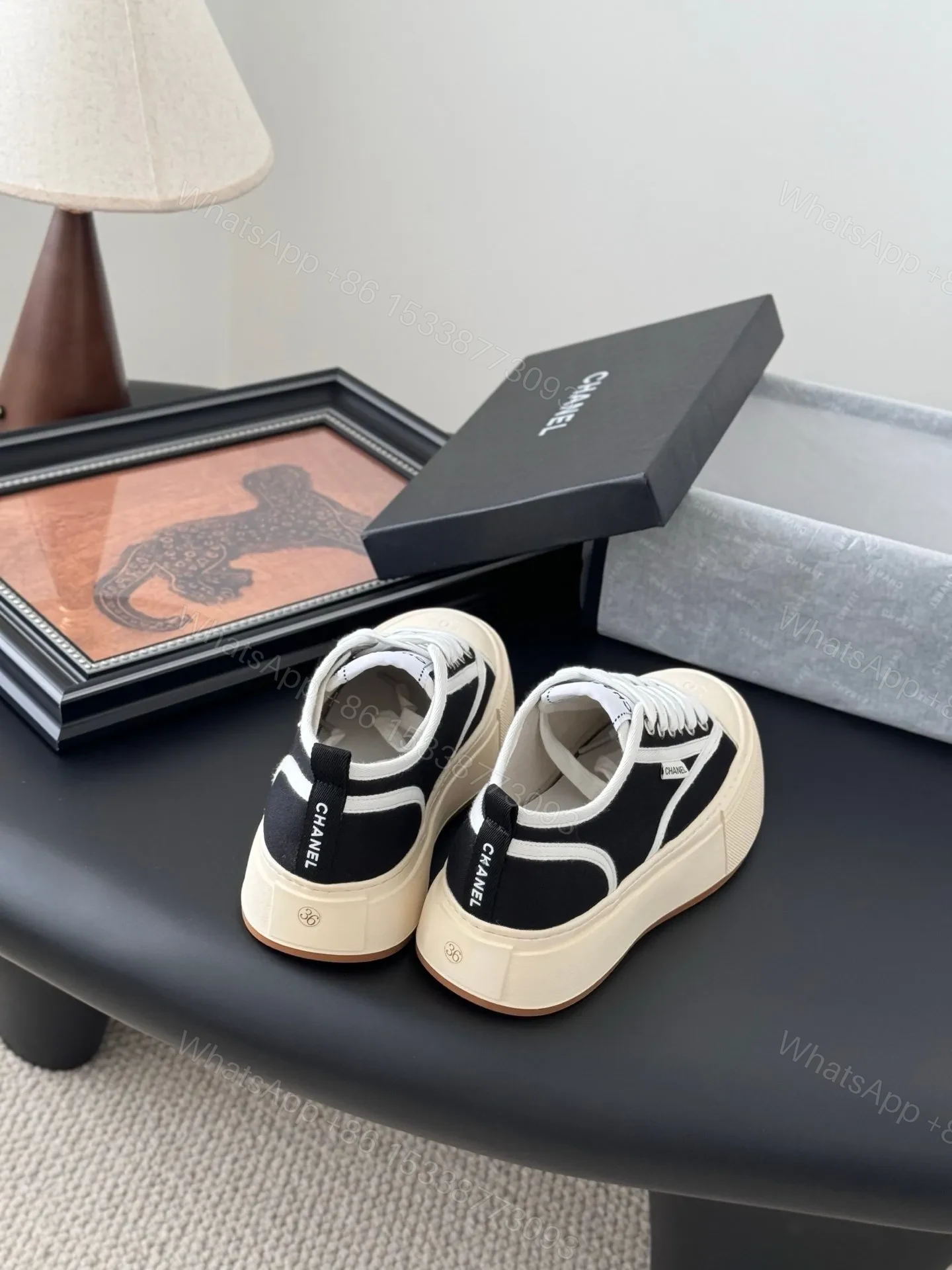 View 6 of Chanel Women Black Canvas Contrast Rubber Sneakers