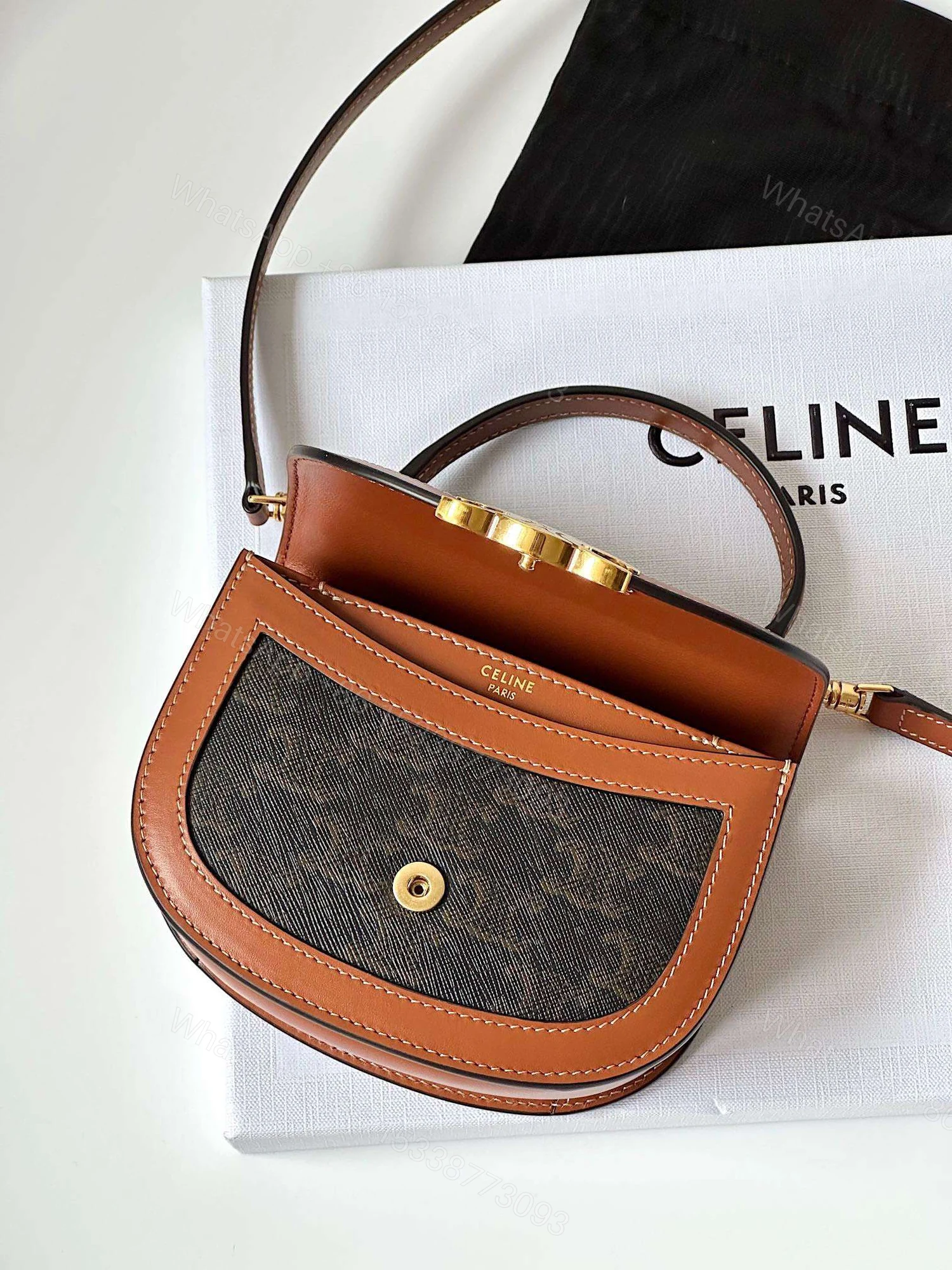 View 4 of Celine Mini Handle Replica 11 Crossbody Handbag Brown Strap 15.5x11cm