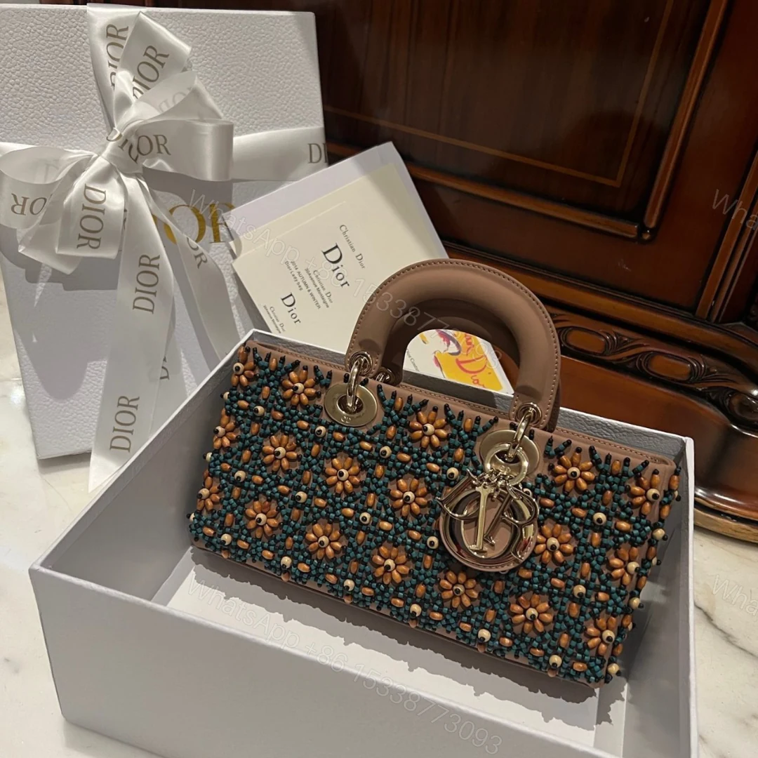 Dior D-Joy Medium Handbag With Beaded Pattern Like Auth 26cm — view 1