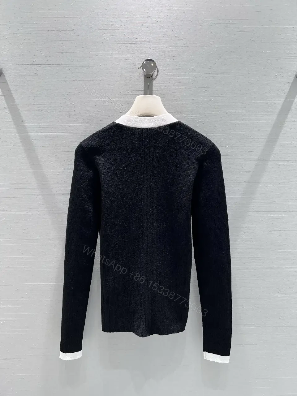 View 3 of Contrast-Trim Knit Cardigan: Sophisticated, Designer-Inspired Luxury