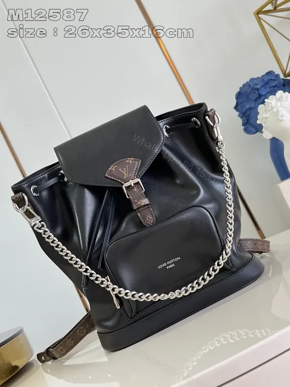 Lux Leather Backpack: Structured, LV-Style Hardware, Day-to-Dusk — view 1