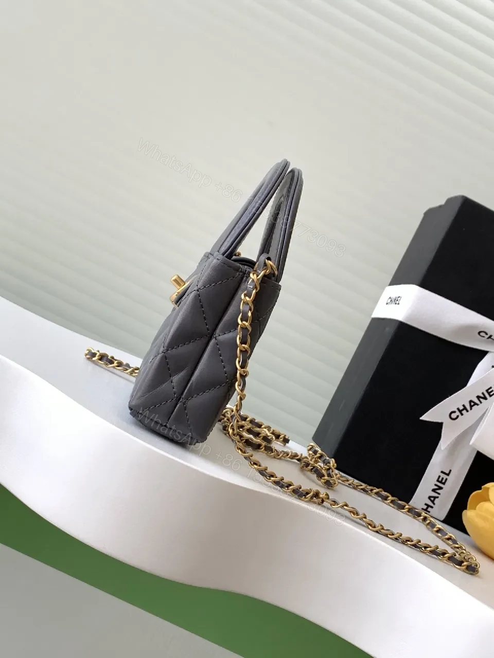 View 8 of Quilted Calfskin Mini Flap Bag with Gold Hardware