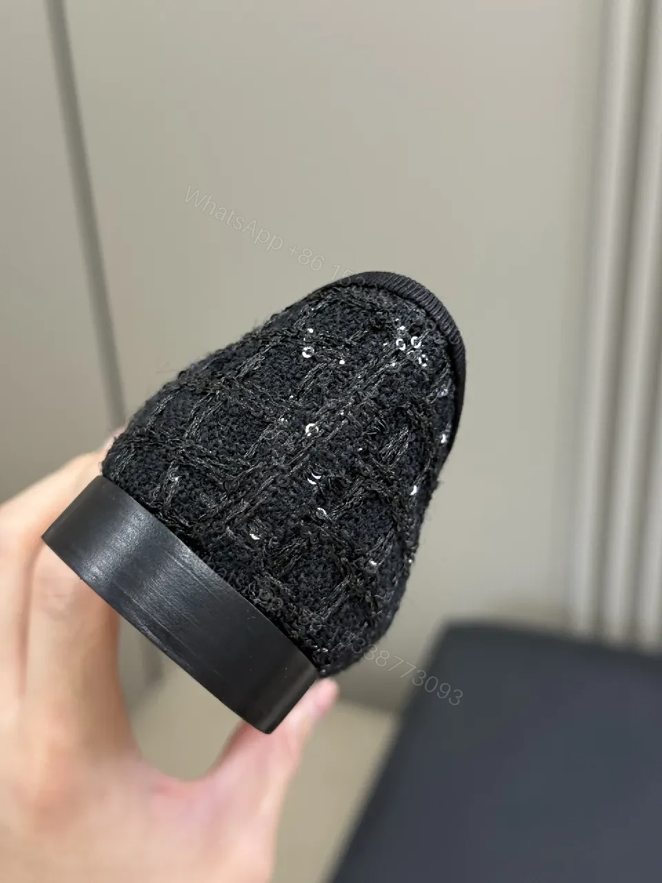 View 7 of Textured Black Ballet Flats with Satin Bow, Luxury Style, Comfort-Hub Flats