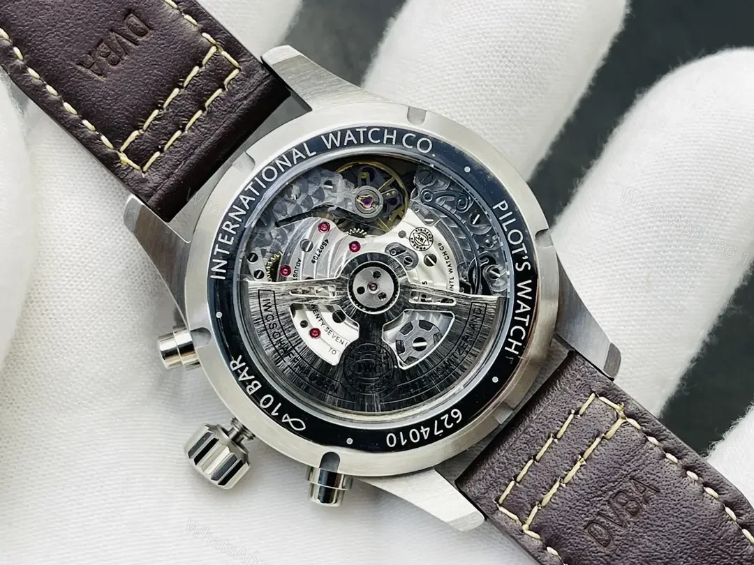 View 7 of Replica IWC Watch Pilot Chronograph Green Dial Leather Strap Premium 41MM IWC-PILOT-CHR-GRN41