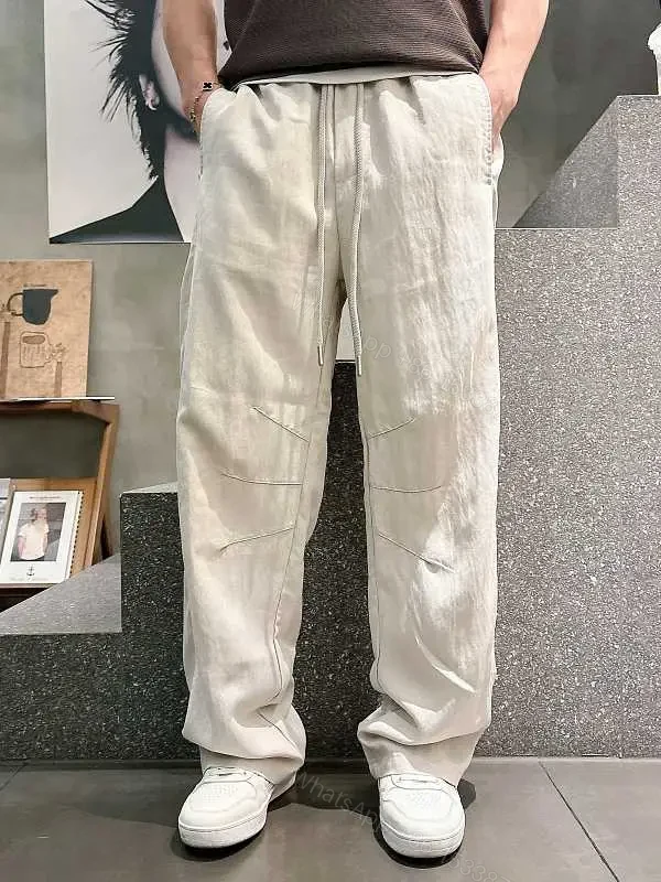 Light Beige/Off-White Cargo Pants with Drawstring Waist, Relaxed Fit — view 1