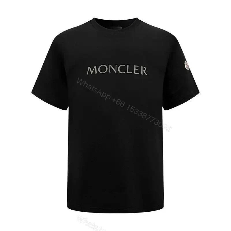 Black Cotton Crewneck Tee with Logo Patch, Relaxed Fit T-shirt — view 1