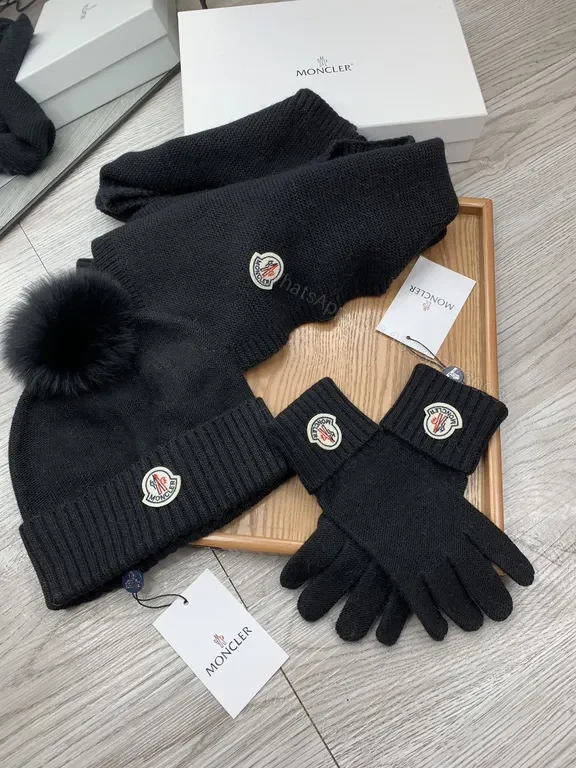 View 6 of Moncler Black Knit Winter Accessories Set: Beanie, Scarf, Gloves