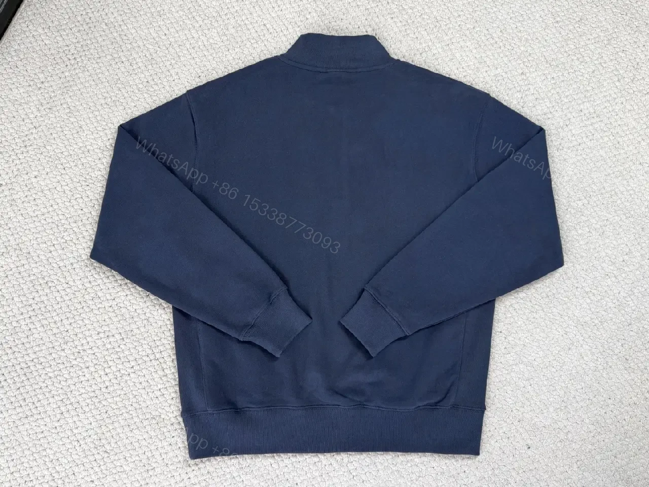 View 8 of Navy Knit Quarter-Zip Hoodie: Luxe Minimalist Layering