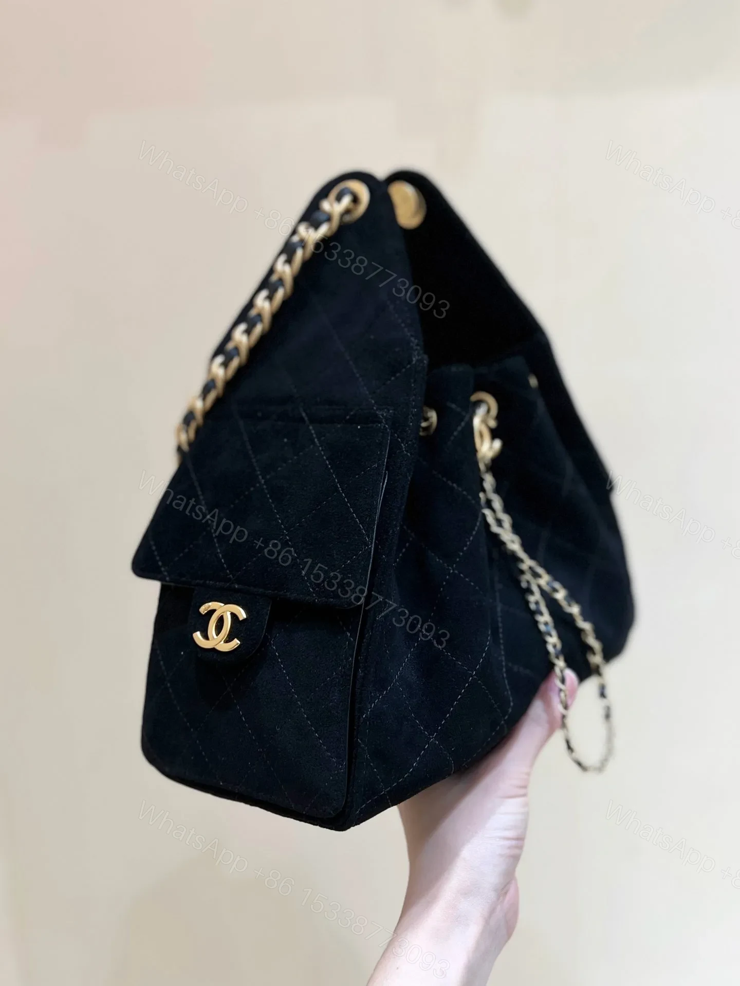 View 5 of CHANEL 25 HANDBAG 30 IN BLACK SUEDE GOLD HARDWARE