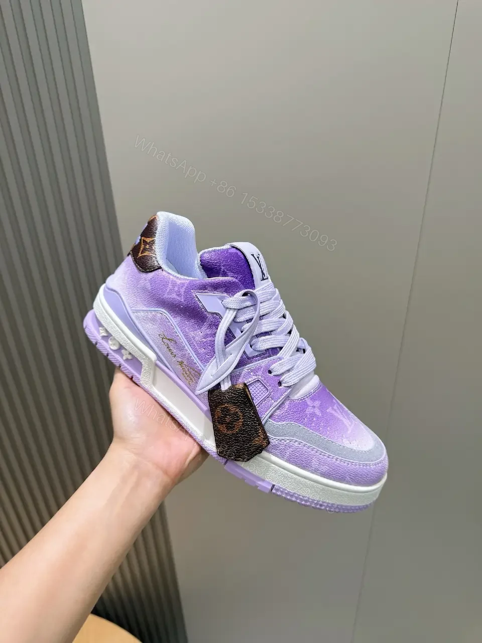 View 4 of Lavender Gradient Luxe High-Tops with LV-Inspired Detail