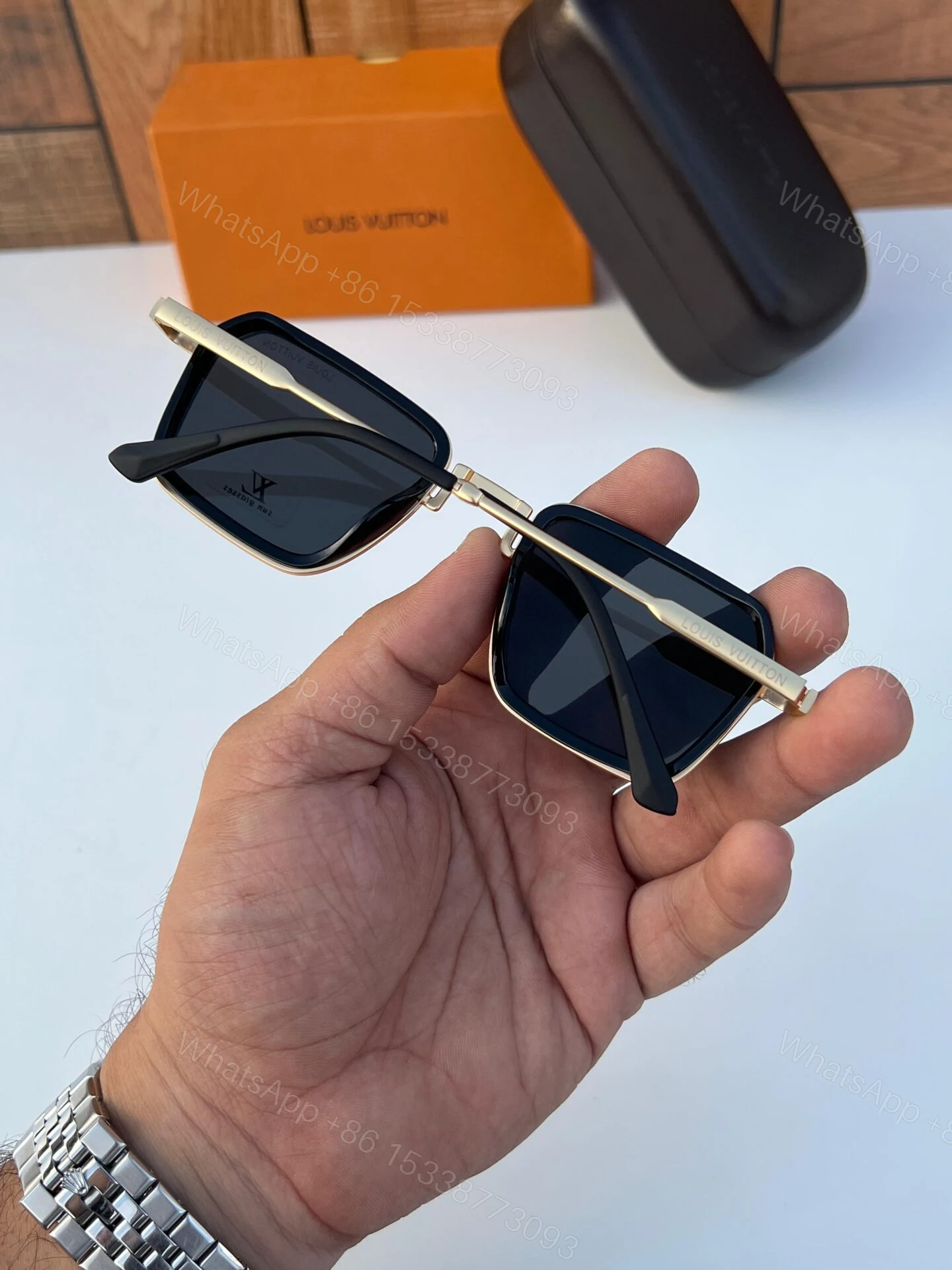 View 3 of Louis Vuitton Classic Square Gold Sunglasses Black Lens