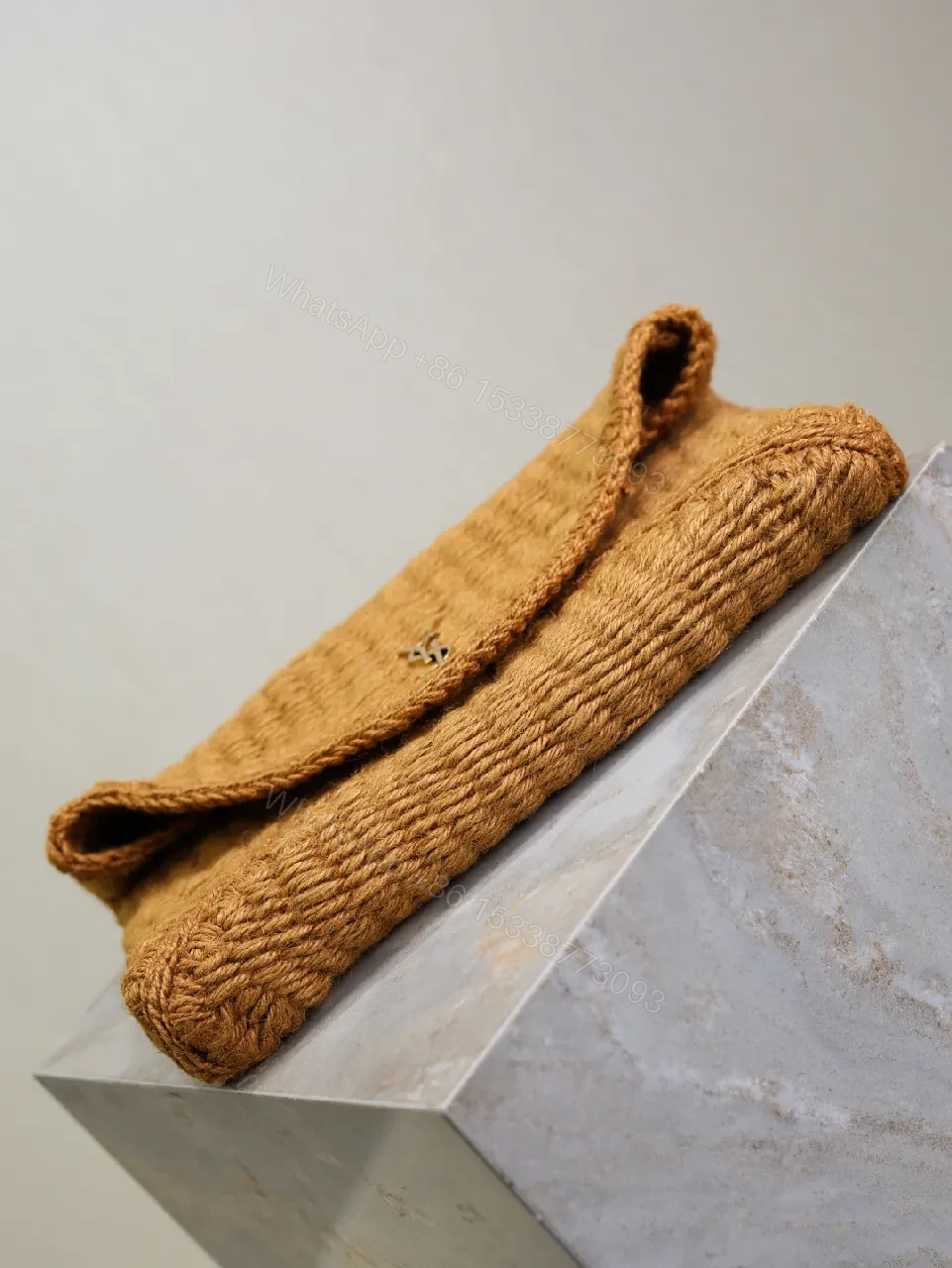 View 3 of Natural Raffia Clutch with Gold-Tone Logo Clasp