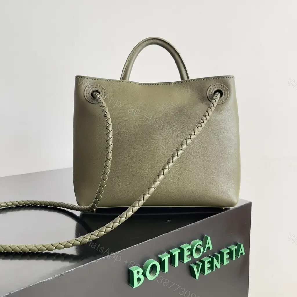 View 2 of Olive Mini Bag with Gold Knot Detail, Structured Leather