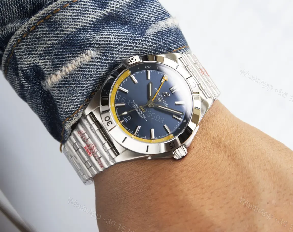 View 5 of Breitling Chronomat GMT Blue Yellow Replica Steel Bracelet 40MM Premium A32398101C1A1