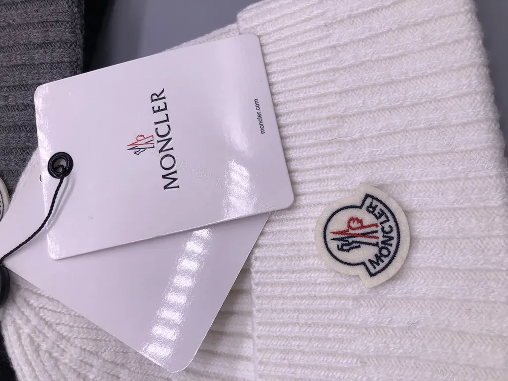 View 4 of Moncler Beanie Set - Black/Grey/Navy/White, Luxury Knitwear