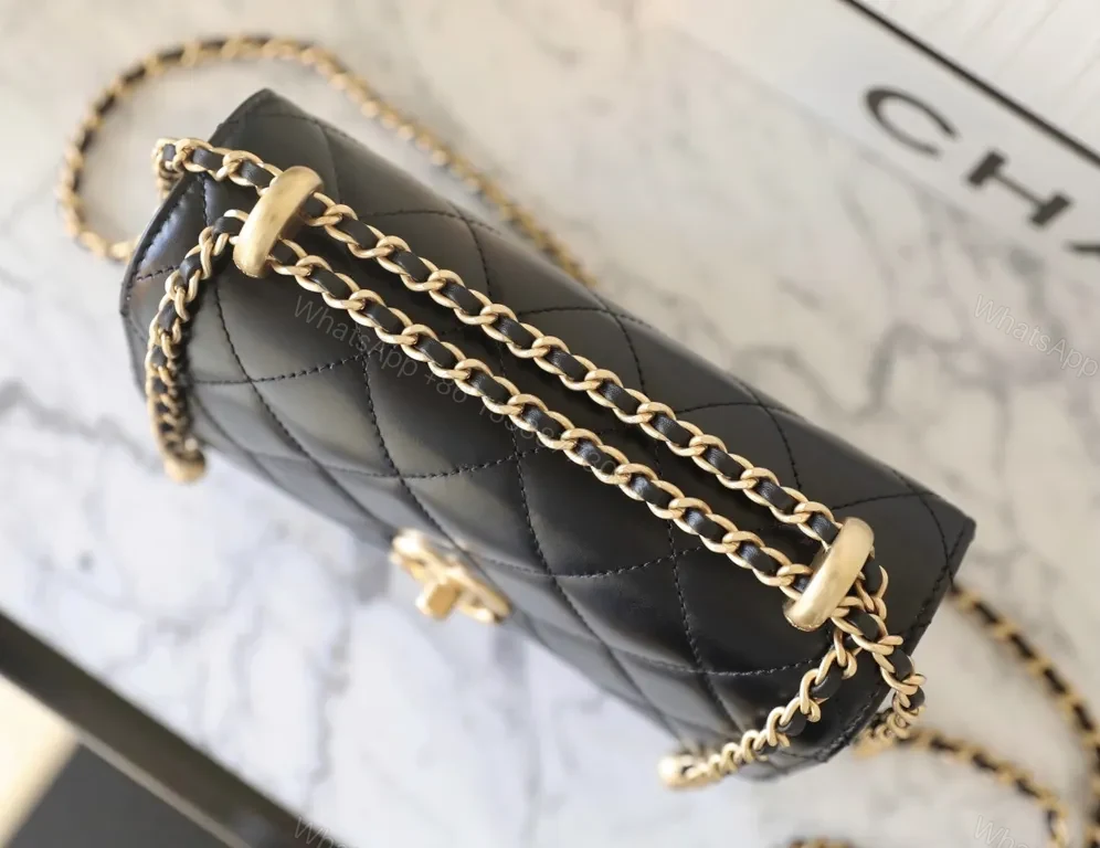 View 9 of Chanel-Inspired Black Quilted Flap Bag with Gold Chain