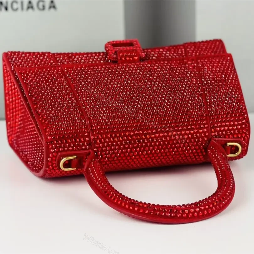 View 9 of 高仿Balenciaga*Hourglass系列沙漏包滿鑽紅色S
