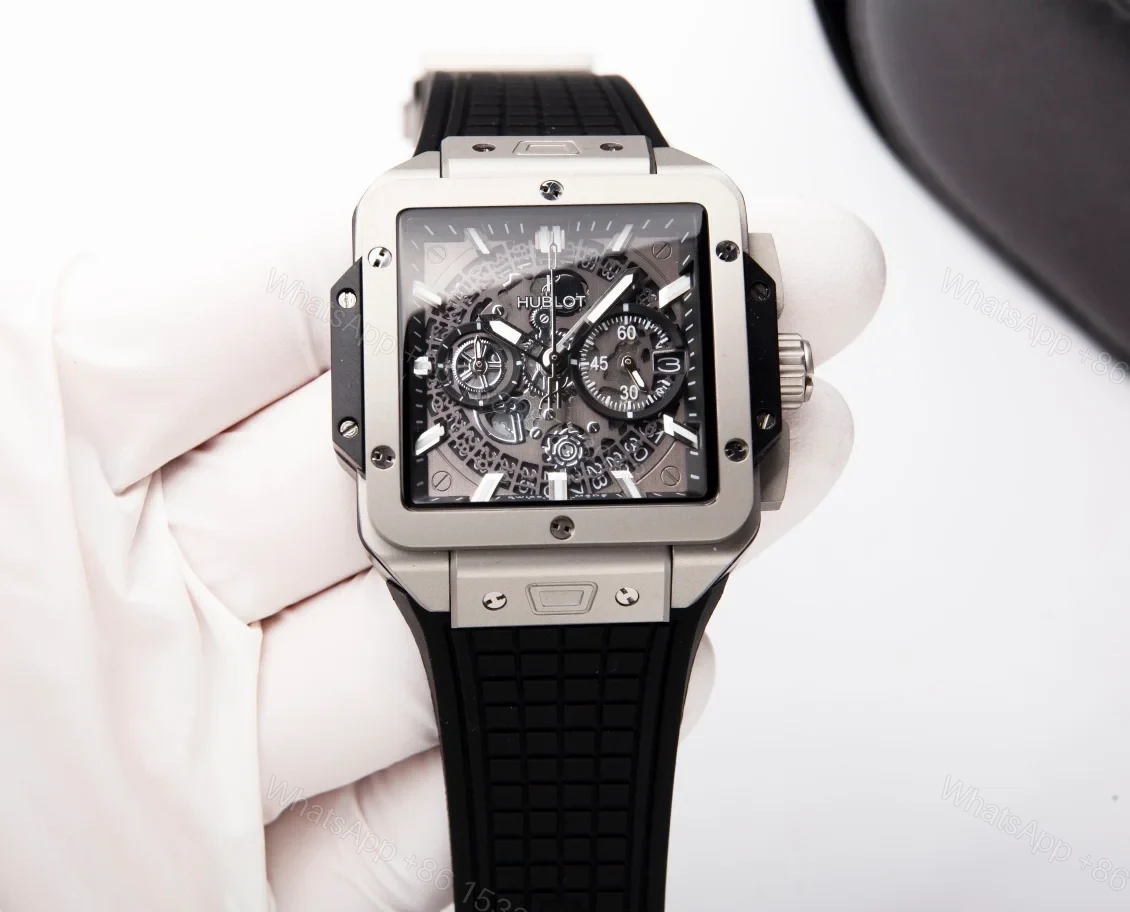 View 4 of Hublot Square Bang Unico Replica 42MM Premium Grey Rubber Strap Edition RG-HUBLOT-SQUARE-GREY-42