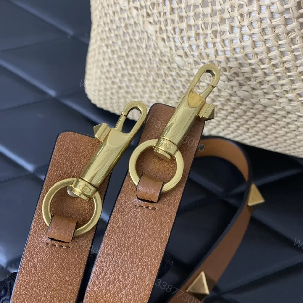 View 7 of Gleaming Straw Tote with Gold Crest, Everyday Luxe