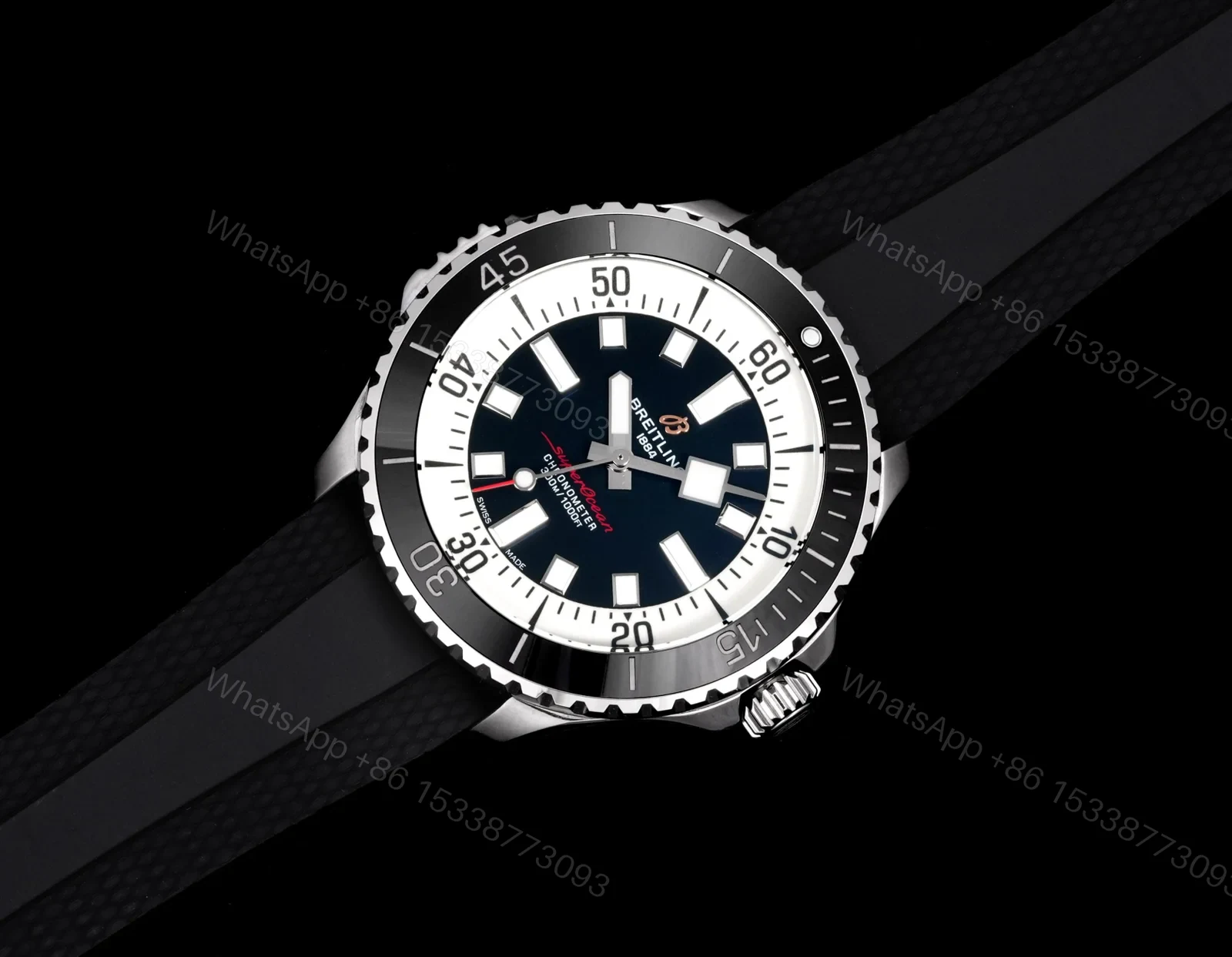 View 2 of Breitling Superocean Black Replica 46MM Premium Black Rubber Strap Diver Edition BT-SO-BLK-RBR-46