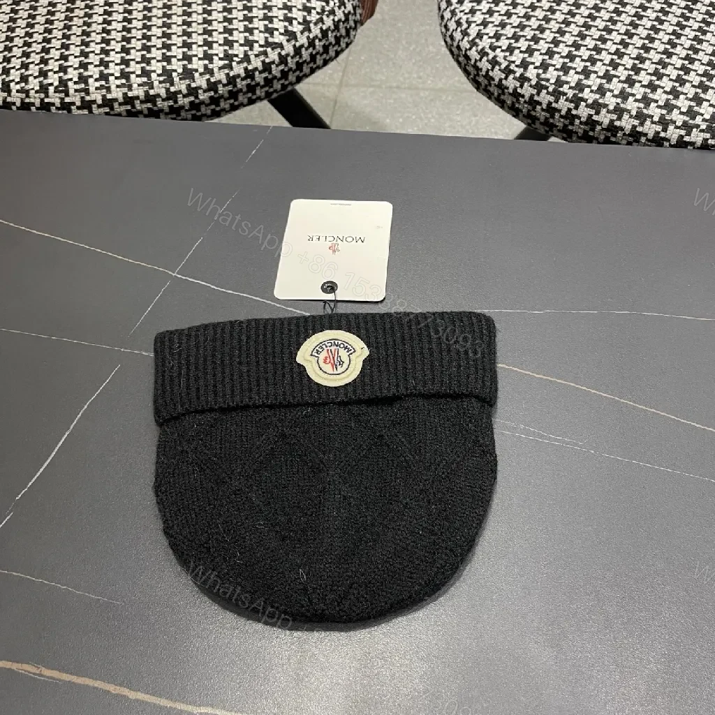 View 6 of Black Knit Beanie with Diamond Texture — Ultra-Wine?