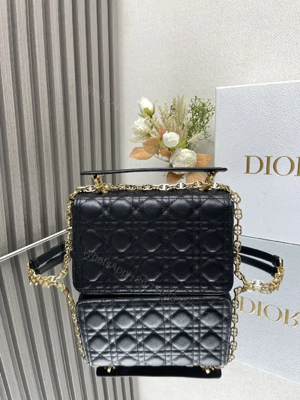 View 8 of Quilted Black Crossbody with Gold Chain: Modern Luxury Bag