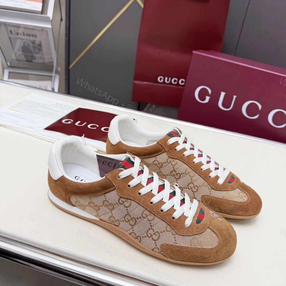View 2 of Gucci Men Shift Trainers Beige And Dark Brown