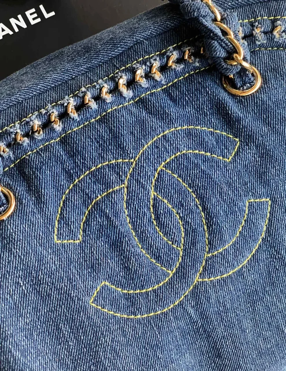 View 5 of Denim Mini Bag + Chain Handle + Structured + Couture Vibe + Bag