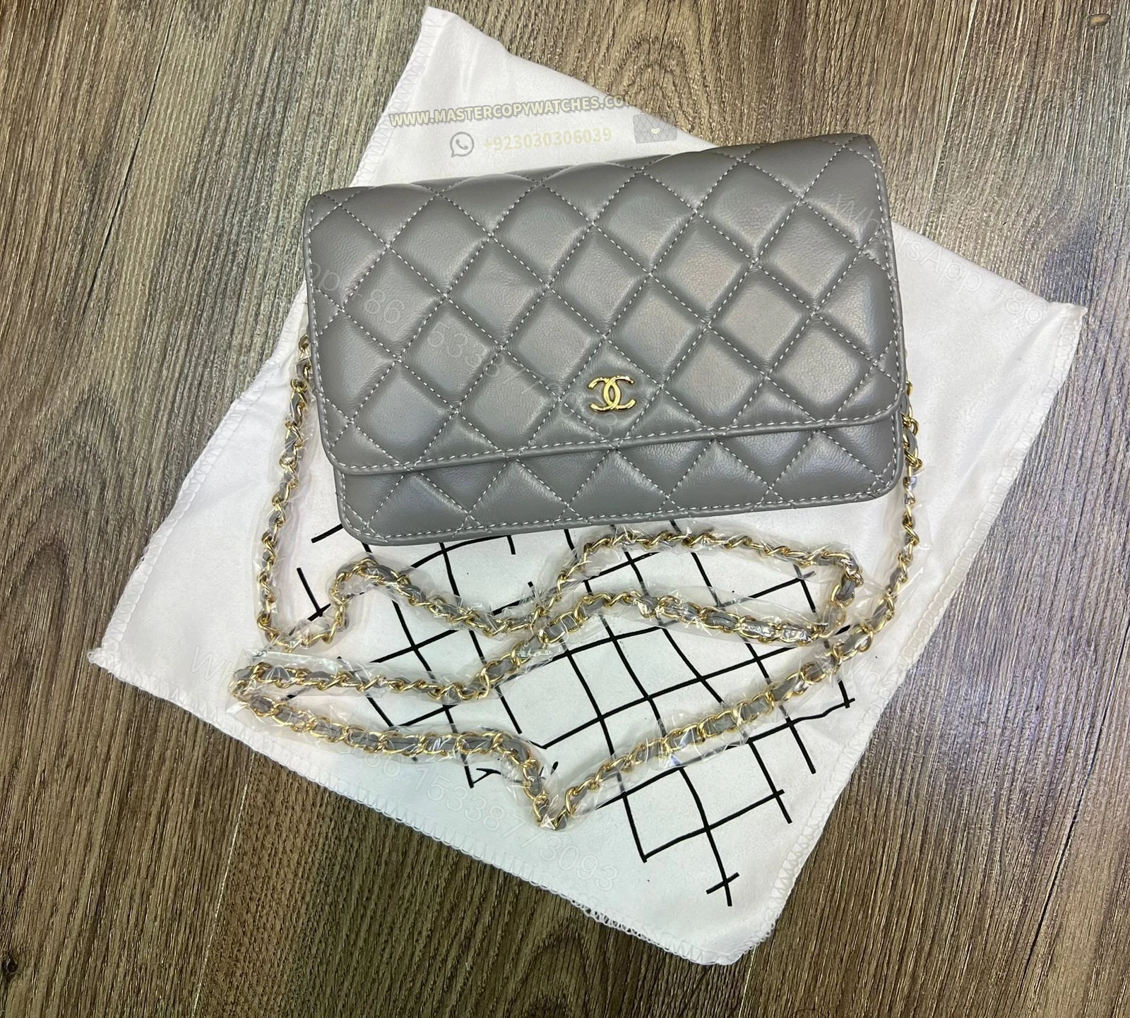 Chanel Classic Ladies Wallet with Chain In Grey — view 1