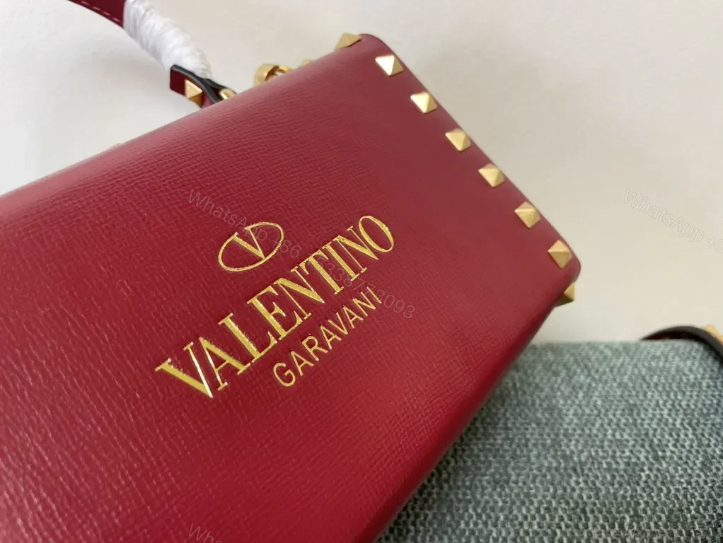 View 4 of Crimson Rockstud Box Bag: Red Calfskin, Luxury Crossbody