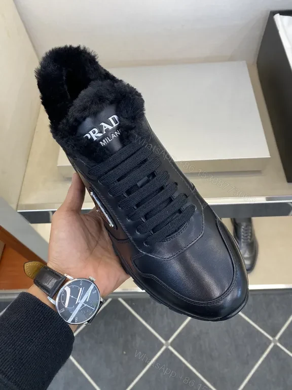Prada-Style Leather High-Top Sneakers: Lux Warmth — view 1
