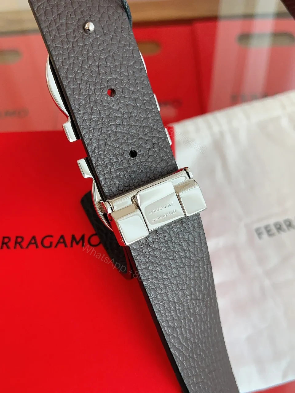 View 6 of Black Leather Belt with Double-Gold Hardware, Modern Architectural Twist