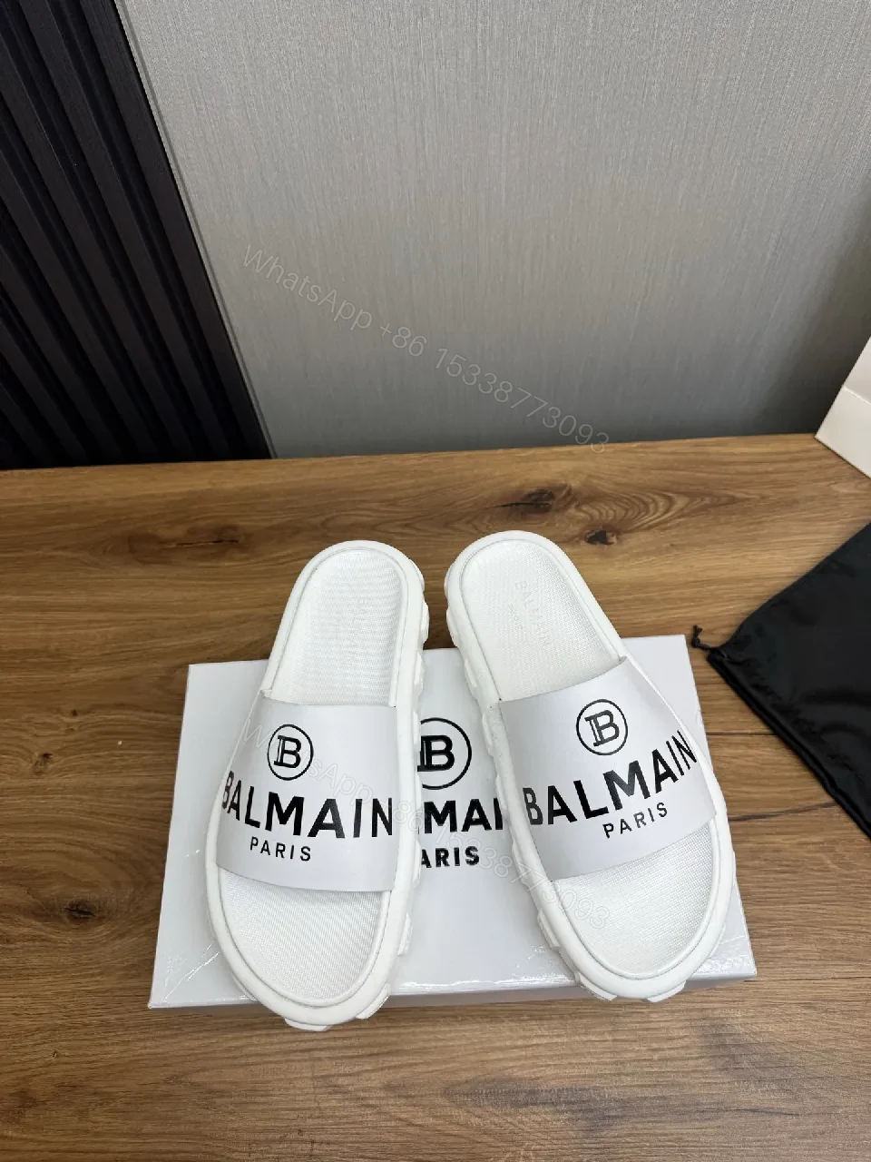 View 7 of White Slip-On with Bold Logo Band, Minimalist Comfort Slide