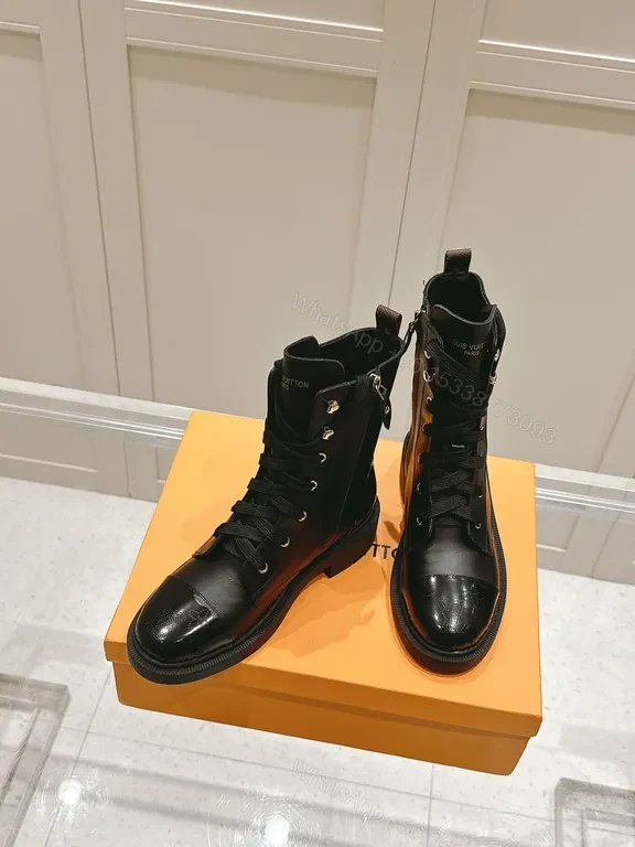 View 7 of Glossy Black Combat Boot - Louis Vuitton-Inspired Detailing, All-Day Comfort