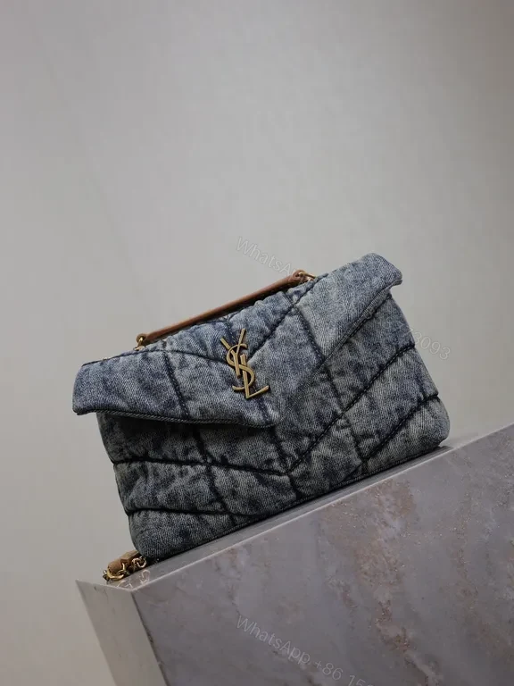 View 4 of Textured Denim Quilted Bag with YSL Hardware - Compact chic