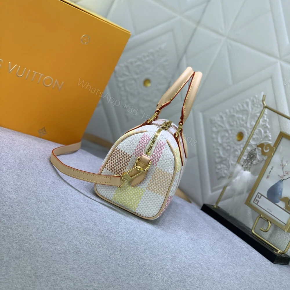 View 5 of Louis Vuitton Speedy Bandoulière Damier Canvas Peach 20Cm
