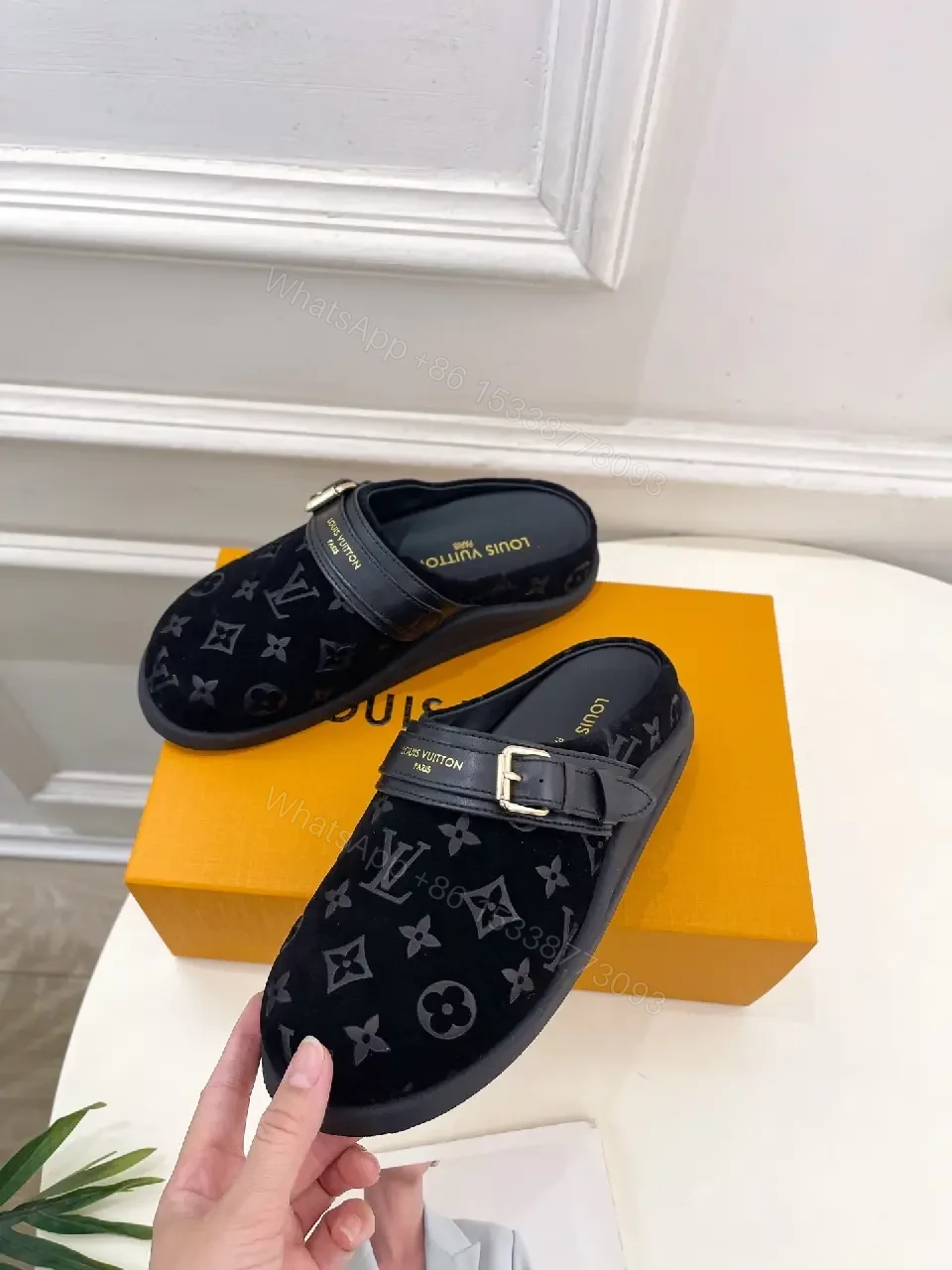 Velvet Monogram Slip-Ons: Luxe, Comfortable Mules — view 1