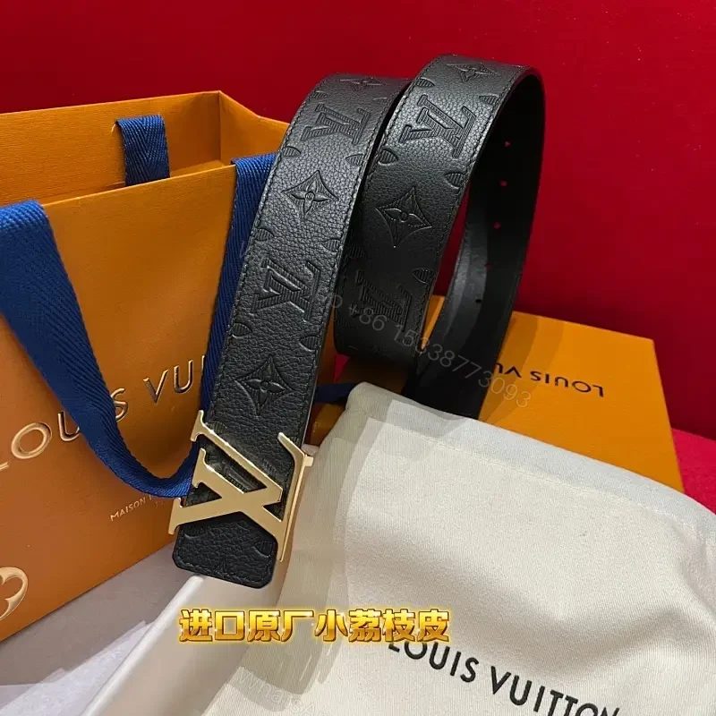Monogram Leather Belt: Elegant, Gold Buckle, Full-Grain Style — view 1