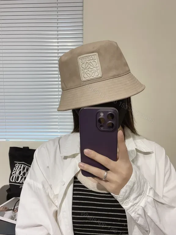 View 4 of Taupe Bucket Hat with Loewe Patch â€“ Soft, Luxe Everyday Style