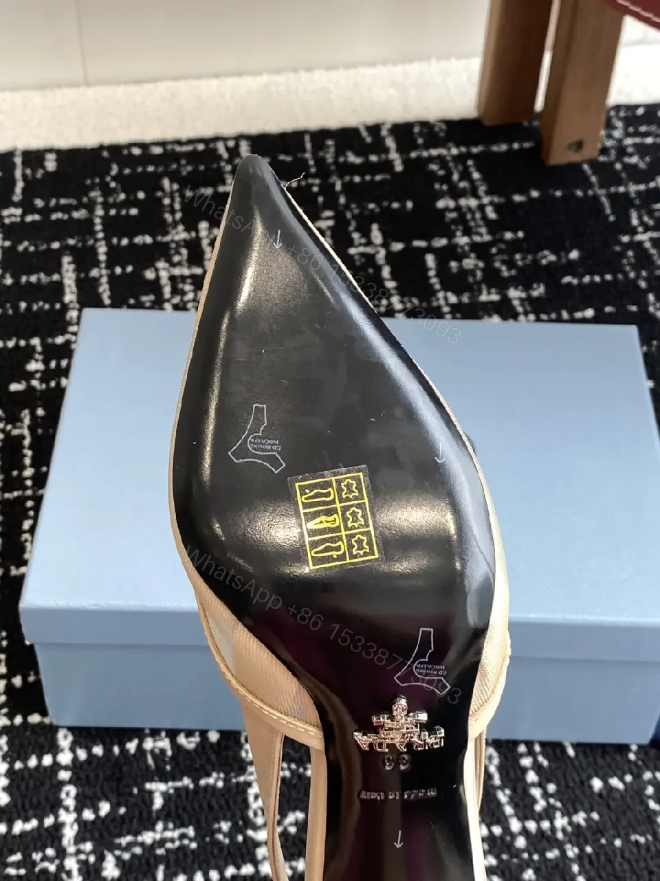 View 8 of Elegant Leather Slingbacks with Triangle Logo Detail