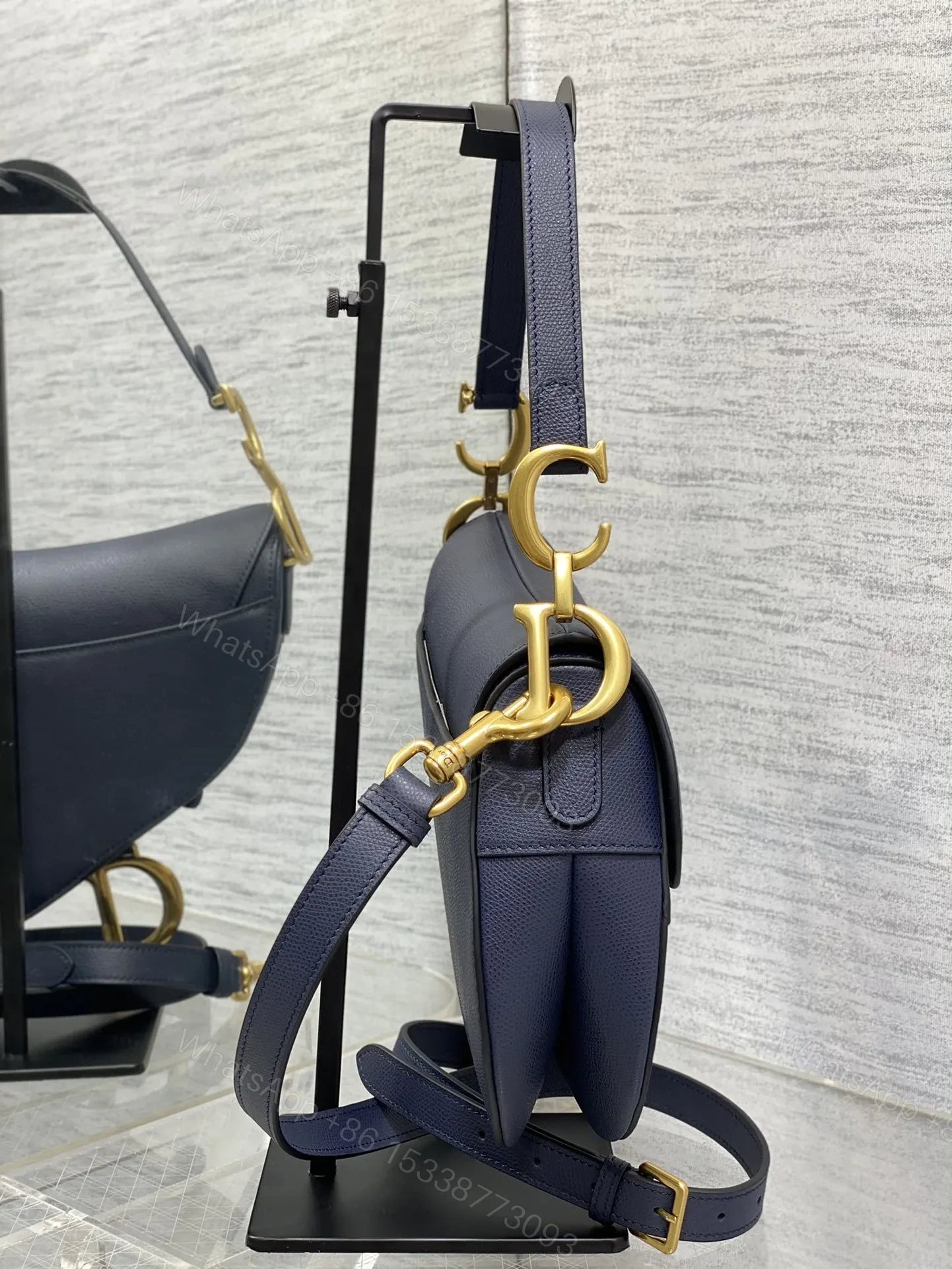 View 4 of Dior Saddle Bag in Deep Ocean Blue Gold Hardware