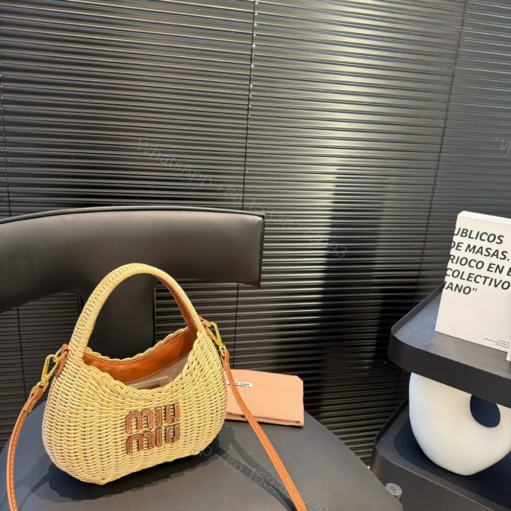 View 2 of MIUMIU WANDER WICKER HOBO BAG TAN AND CARAMEL 13CM 5BC125 2BVU F0KFZ V OOO