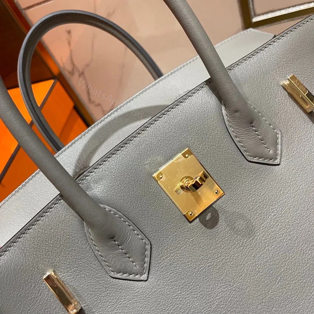 View 9 of HN 30CM GREY SWIFT LEATHER GOLD HARDWARE