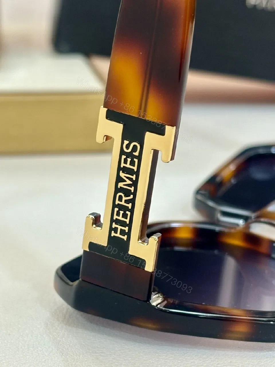 View 7 of Olive-Gold Geometric Sunglasses with Hermes-Inspired Hardware