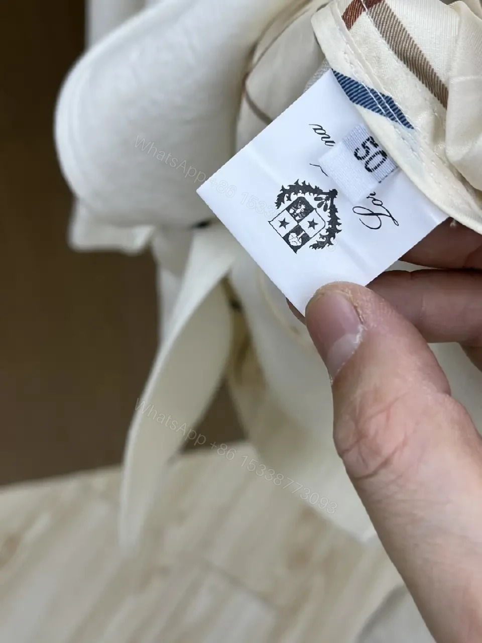 View 7 of Cream Linen-Texture Tailored Blazer with Dual Black Buttons