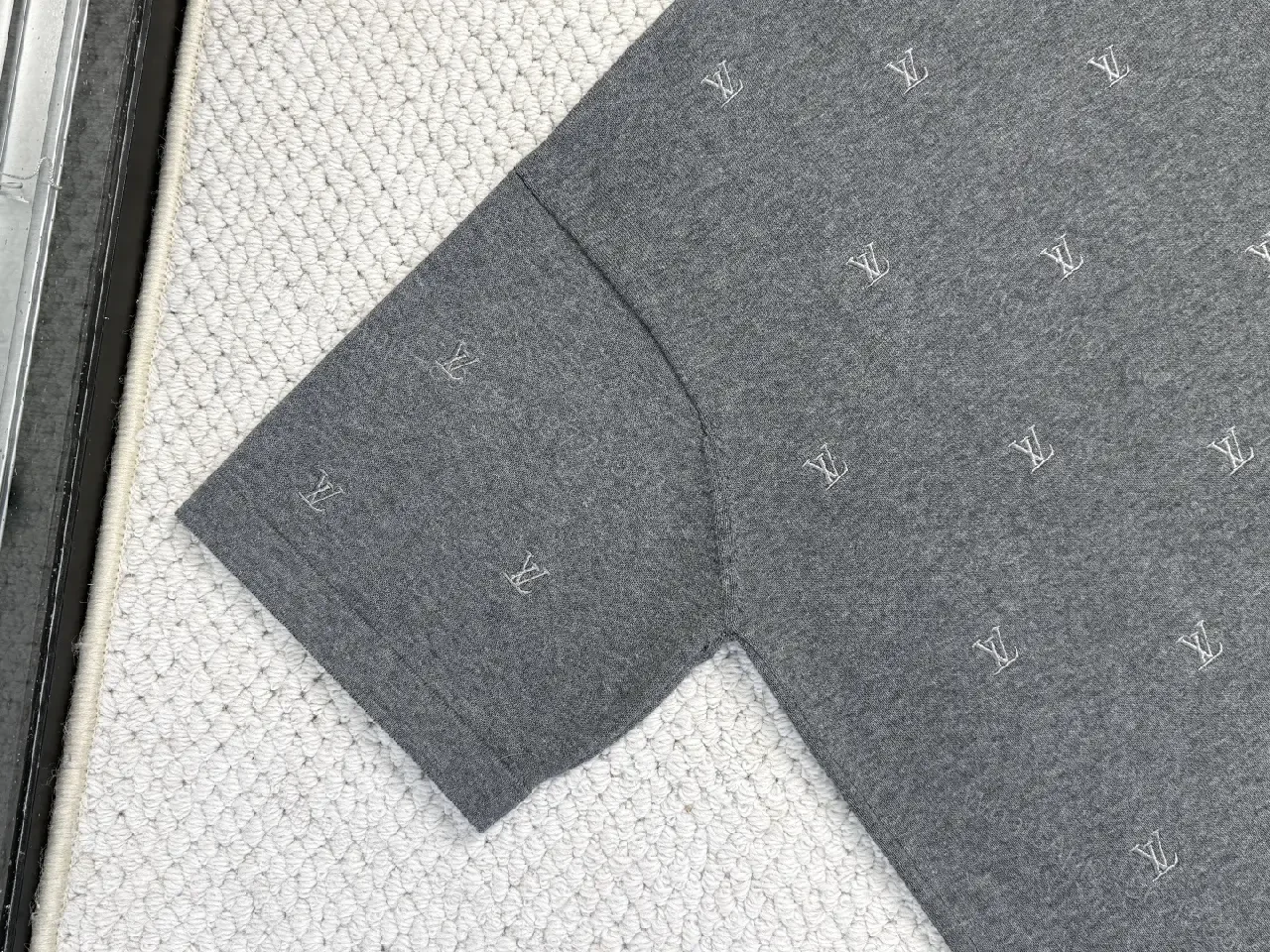 View 2 of Charcoal Knit Crewneck Sweater: Subtle Logo Texture, All-Season Comfort