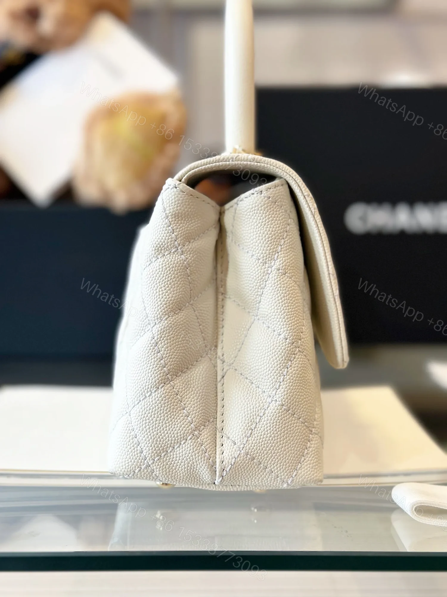 View 6 of Chanel Coco Replica 11 Handbag Lizard Skin White With Lock Gold 23cm